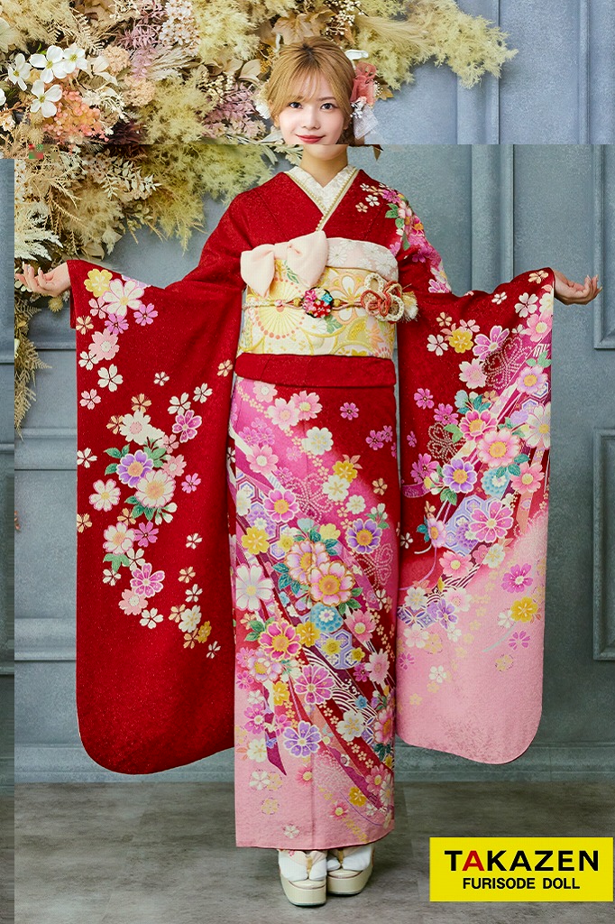 安い！王道正統派古典 赤/ピンク 桜柄 柄小さめ 上品 王道