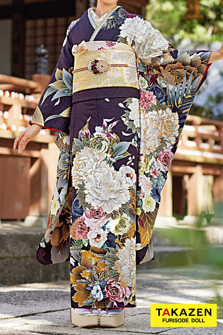 正統派古典 紫 牡丹柄/大柄 假屋崎省吾デザイン 豪華 華やかな振袖