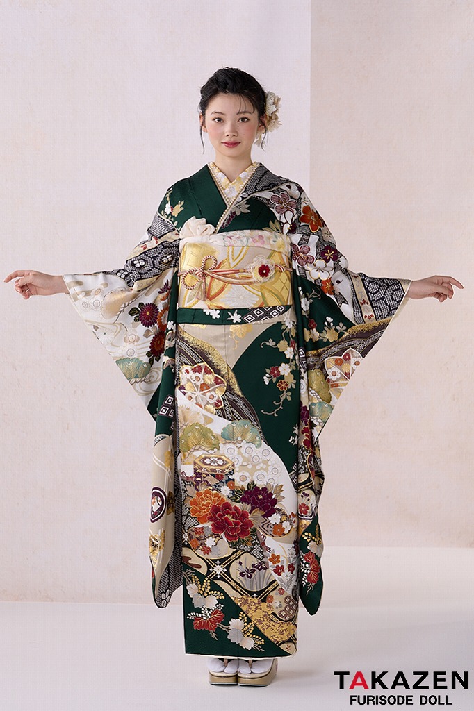 正統派古典 緑 牡丹柄/貝桶柄 金彩金駒刺繍京友禅 おしとやか 綺麗