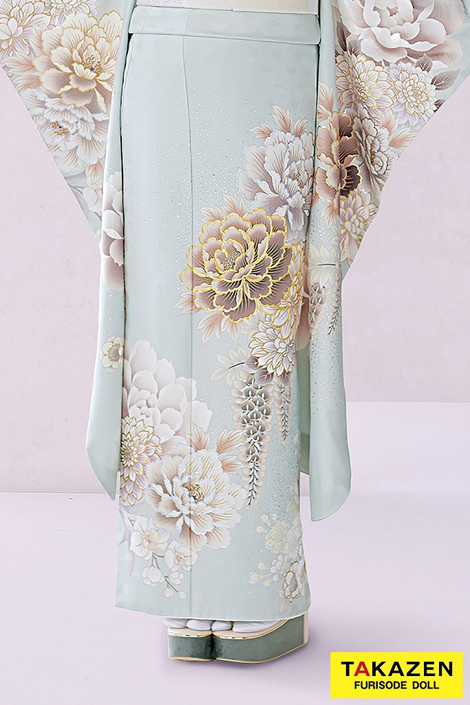 くすみカラー古典 くすみグリーン/ミントグリーン/水色 牡丹柄