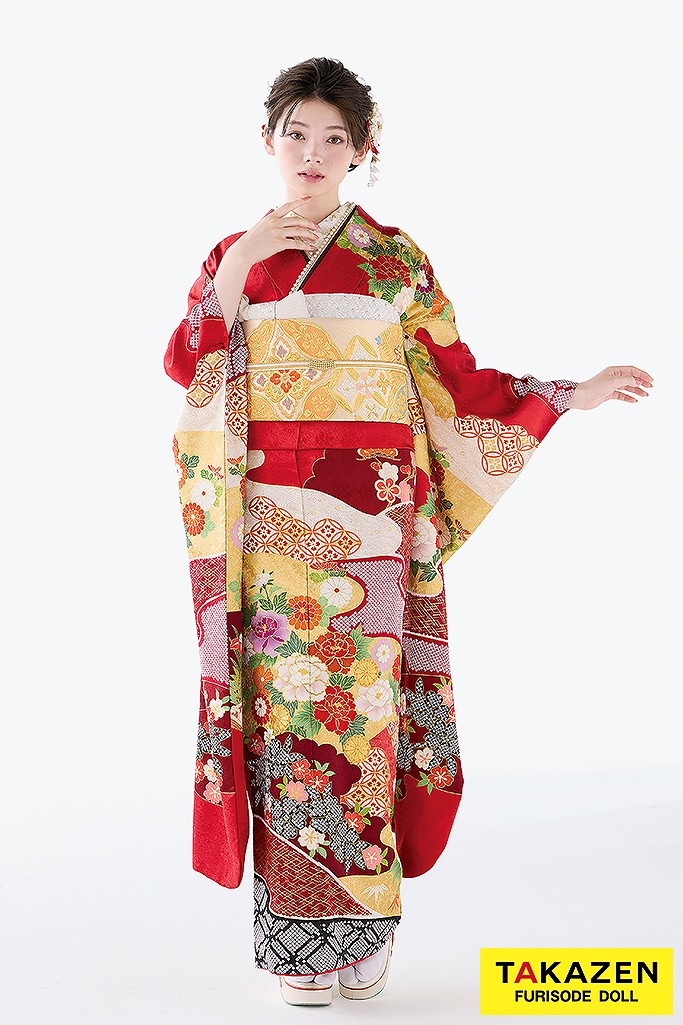 プレミアム古典 吉澤織物/逸品 最高級染繍桶絞り友禅 赤 牡丹柄 上品な