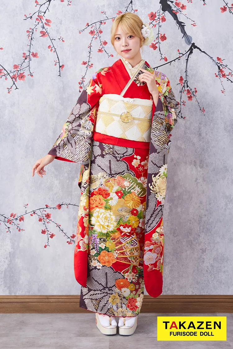 格安！正統派古典 赤/黒/ゴールド(金色) 牡丹柄/扇柄 大人っぽい 豪華