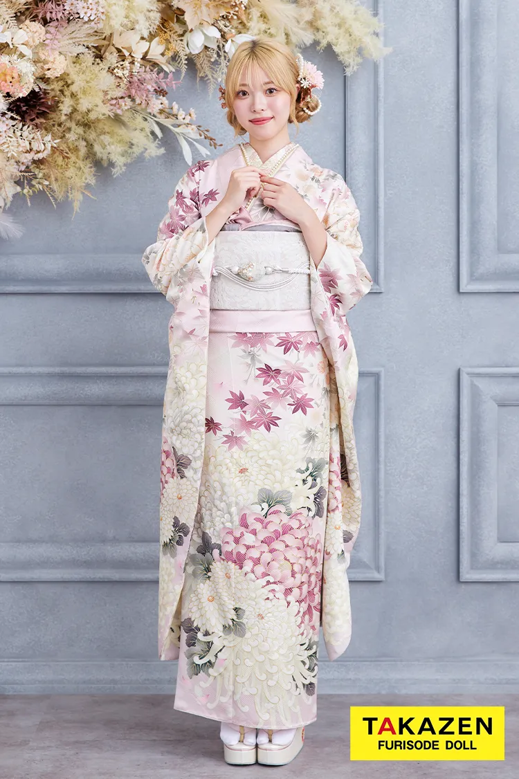 格安お得！華徒然×吉木千沙都ブランド振袖ネットレンタル ピンク/淡い