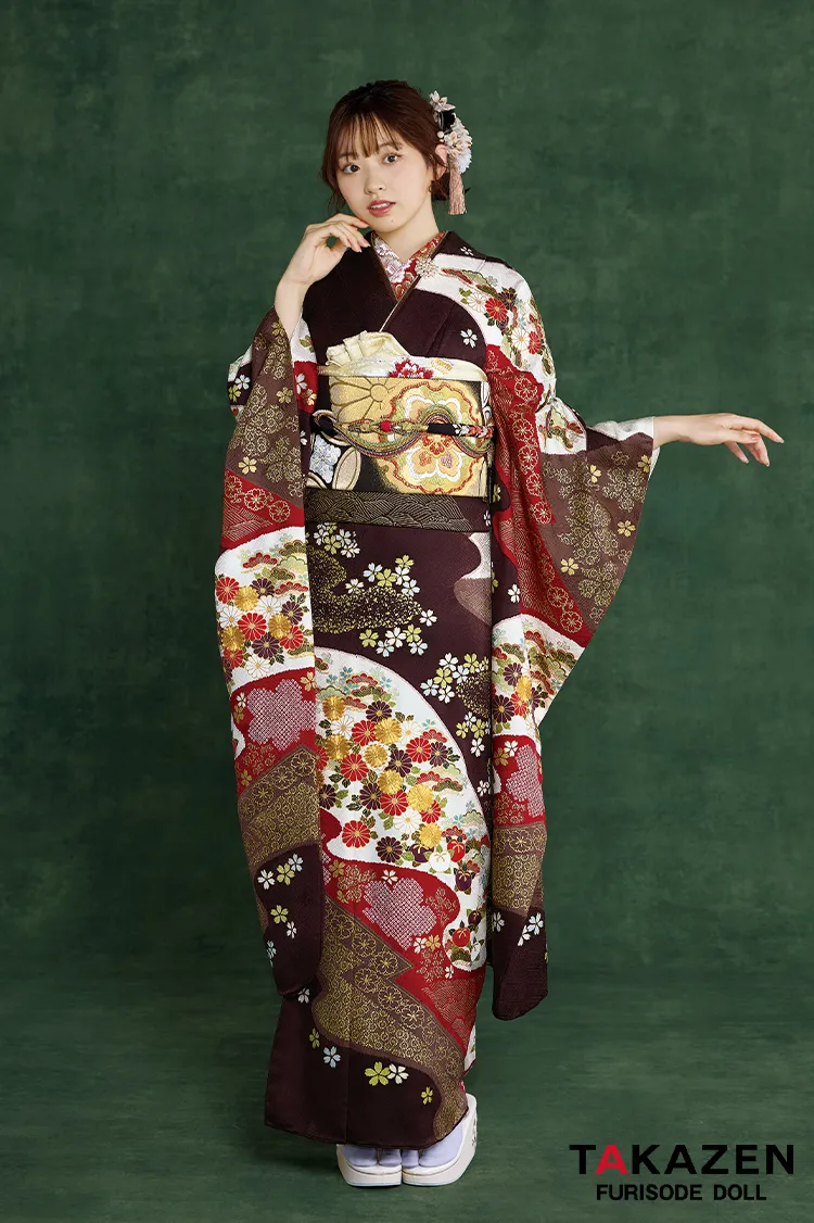 プレミアム古典 青柳/最高級金駒繍絞り手描友禅 茶色/ブラウン 柄