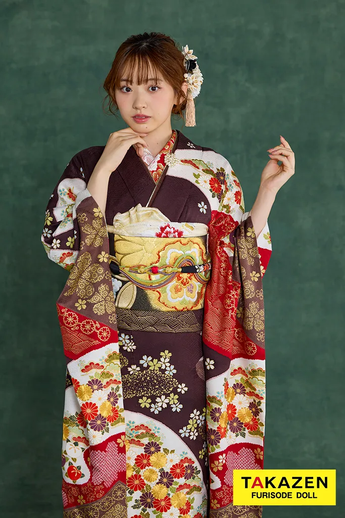 プレミアム古典 青柳/最高級金駒繍絞り手描友禅 茶色/ブラウン 柄