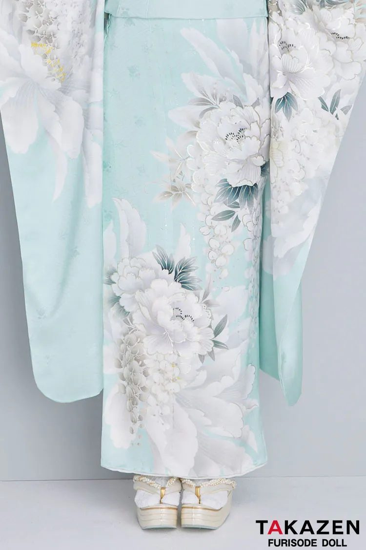 最新作くすみカラーエレガント 水色/アイスブルー 牡丹柄 爽やか は