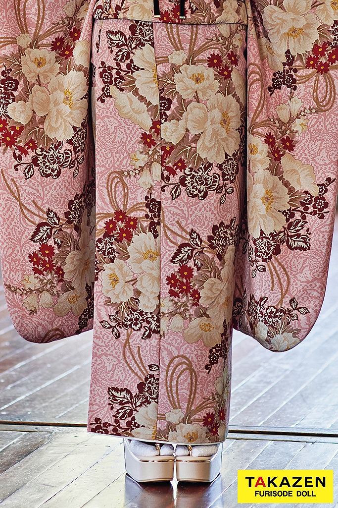 くすみカラーレトロ ダスティーピンク/ピンクベージュ 椿柄 ガーリー