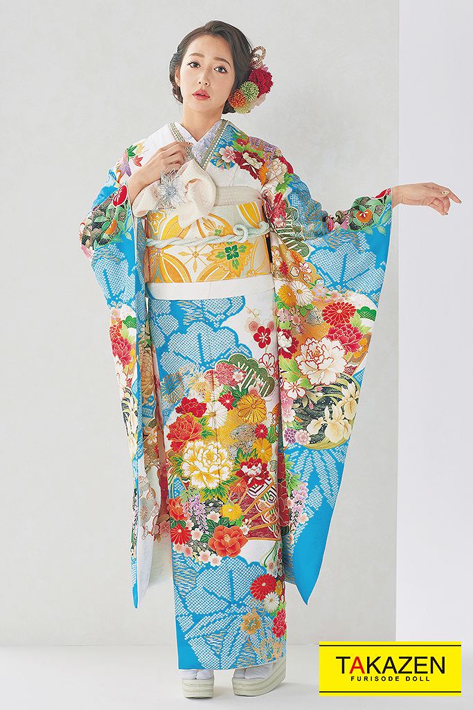 正統派古典 白/水色(ブルー) 牡丹柄/絞り柄 綺麗 上品 大人っぽい古典