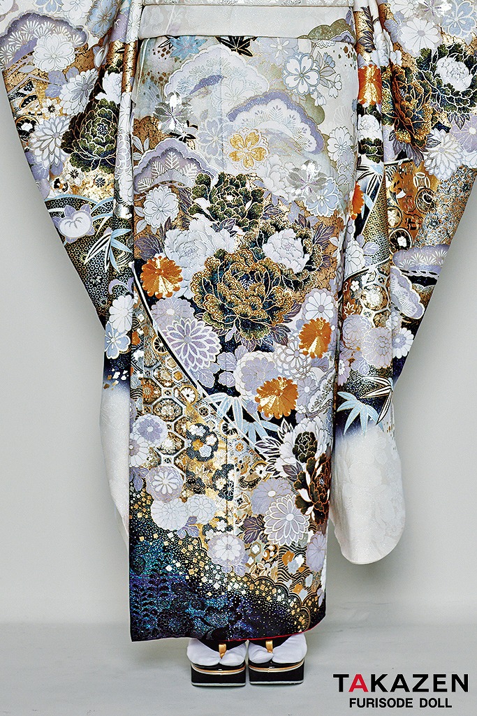 490 振袖フルセット 正絹 オフホワイト グレー 銀彩 暈し染め ナナイロ