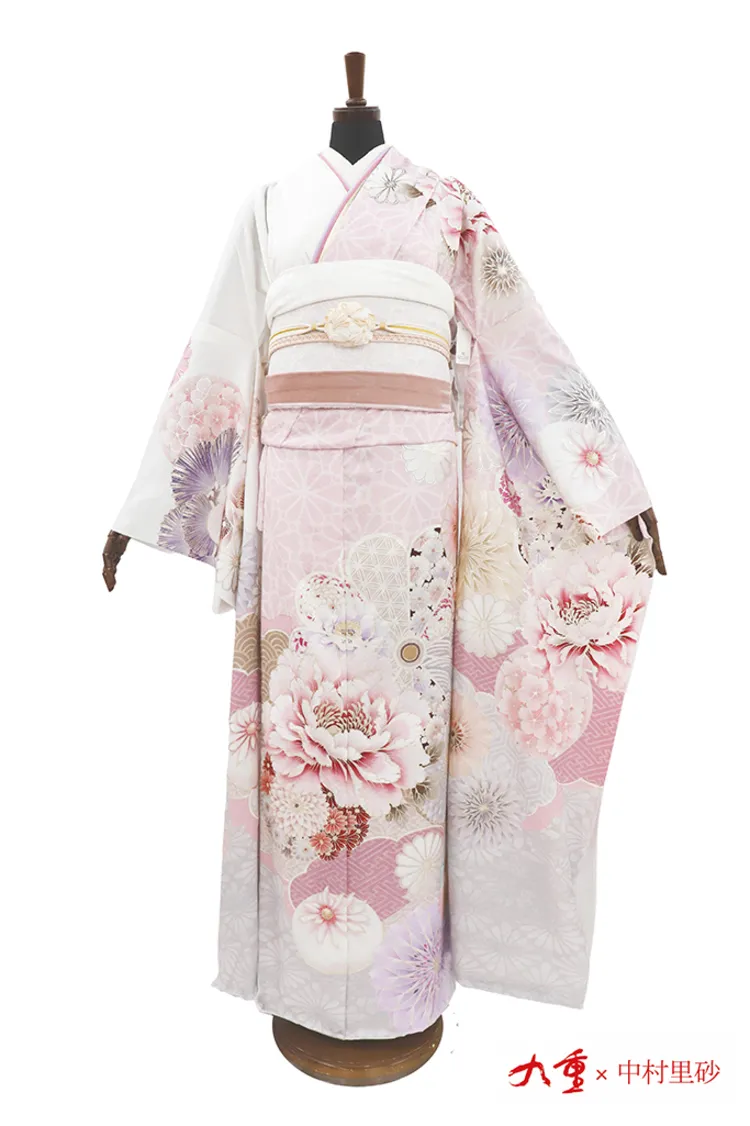 九重×中村里砂ブランド振袖ネットレンタル ピンク/パステルカラー 牡丹