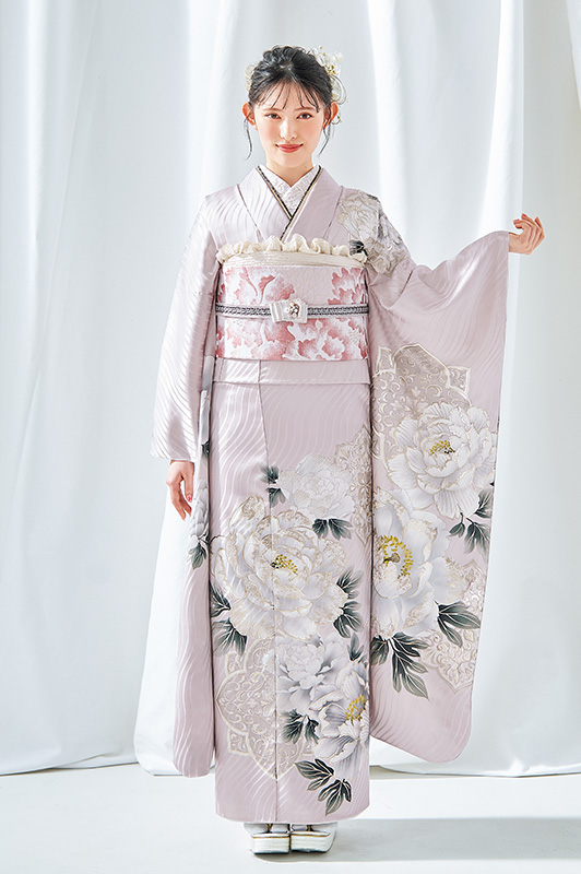 490 振袖フルセット 正絹 オフホワイト グレー 銀彩 暈し染め ナナイロ