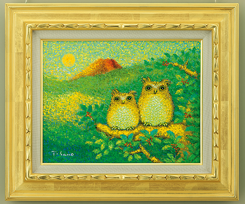 黄金のふくろうと赤富士 佐野千恵子作油絵 | G-Callショッピング