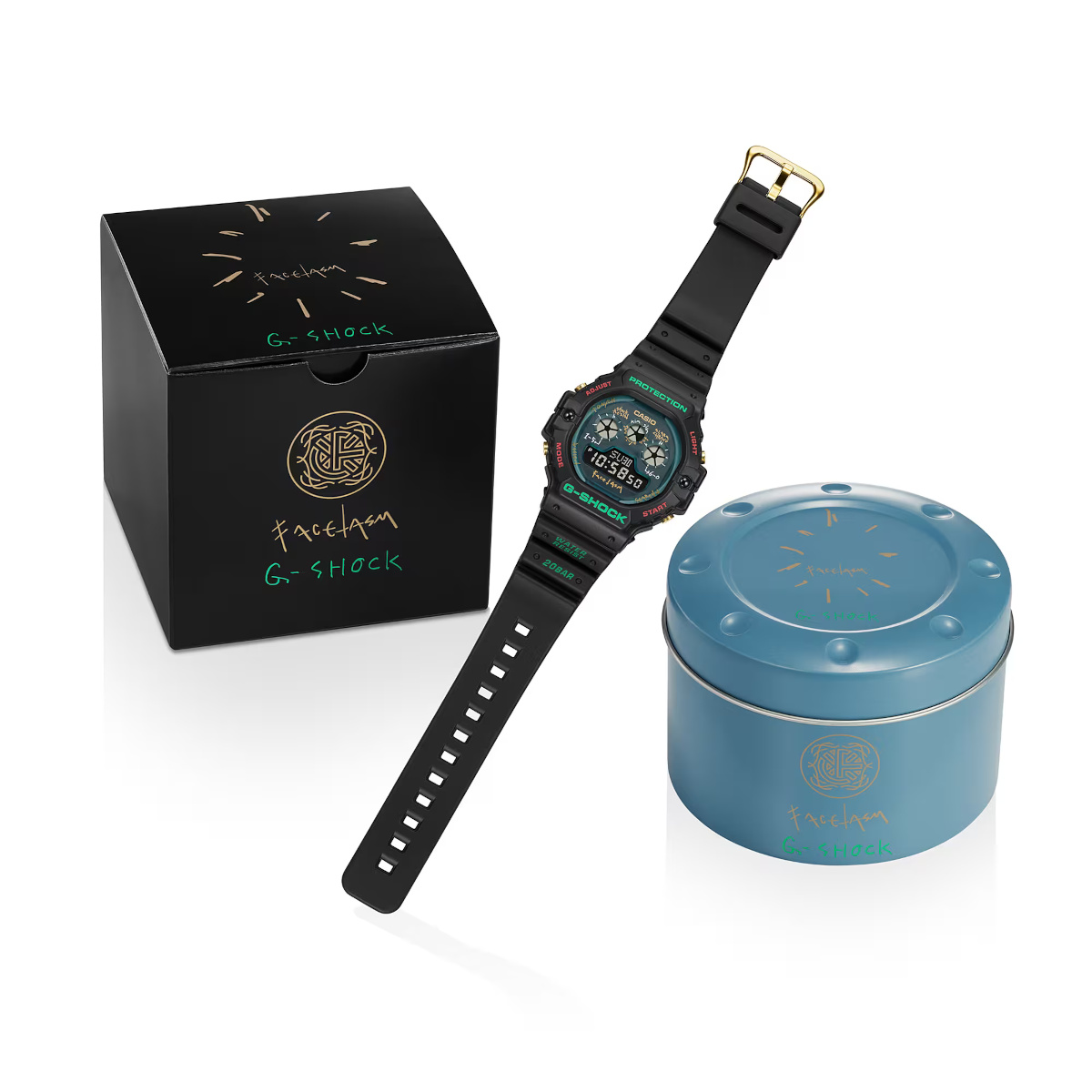 Facetasm x G-Shock DW-5900FA-1 with smoke blue face and