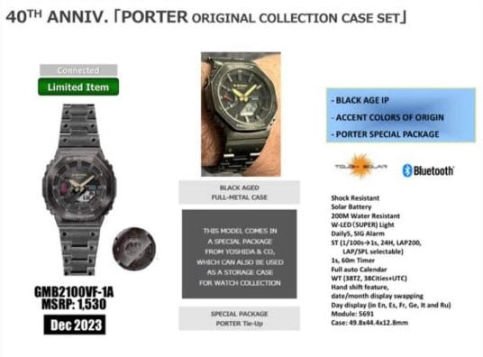 Full metal G-Shock GM-B2100VF-1A is a Porter collaboration with