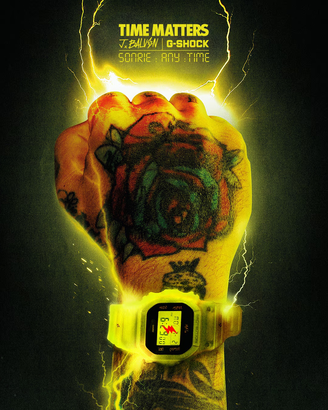 J Balvin x G-Shock DWE-5600JB-1A9 'Time Matters' yellow and black