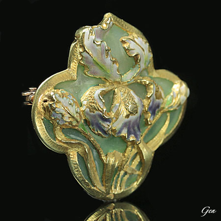 プリカジュール・エナメル ブローチ あやめ｜アンティークジュエリー