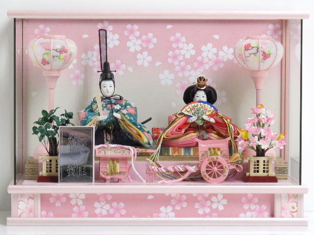 淡いピンクでまとめた桜パールピンクひな人形ケース飾りが安い 雛人形
