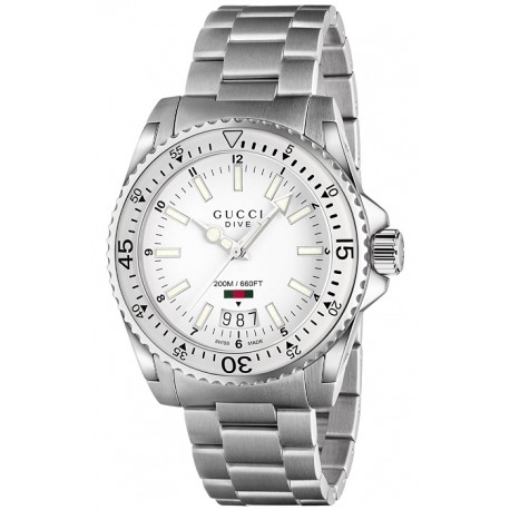 Gucci Dive Steel Bracelet White Dial Mens Watch YA136302