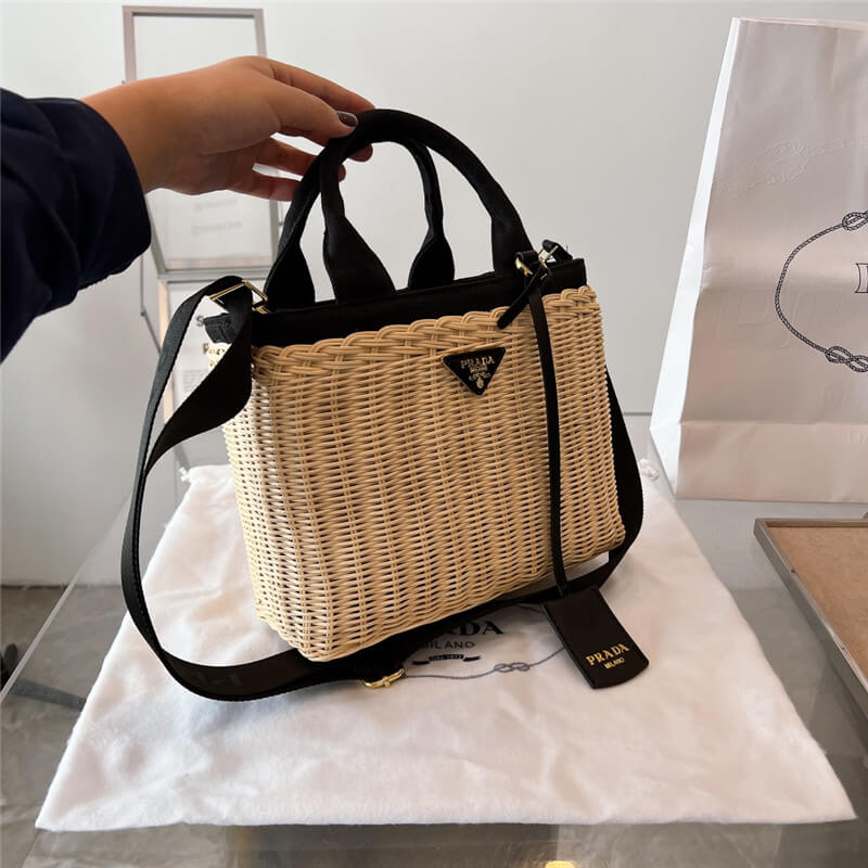 プラダ ショルダー バッグ カナパ ウィッカー かごバッグ レディース