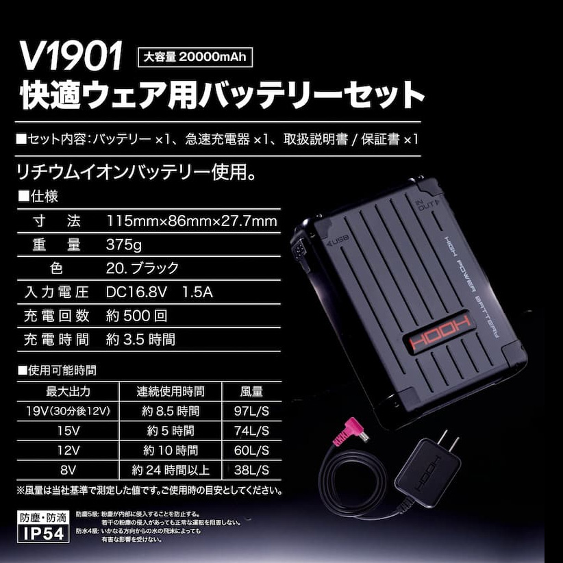 19V】HOOH 鳳皇 快適ウェア用バッテリ―&ファンセット メタリック V1901