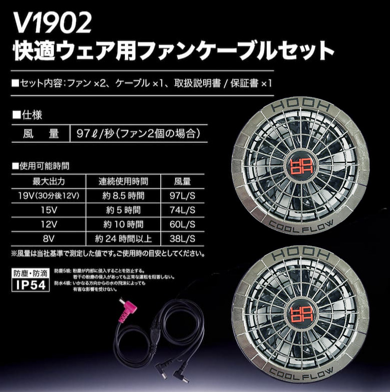 19V】HOOH 鳳皇 快適ウェア用バッテリ―&ファンセット メタリック V1901