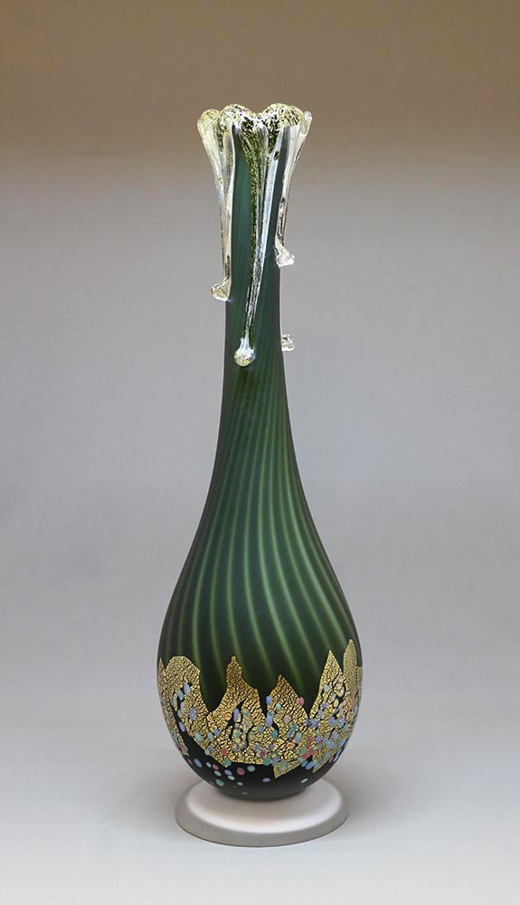 石井康治 手吹き Pulled Stripes Glass 金蒔徳利 箱付 美品 石井康治