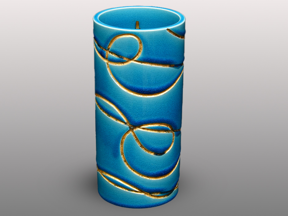 永楽善五郎(即全)作 浅葱色交趾金線巻 掛花入 金具（中川浄益）作 共箱