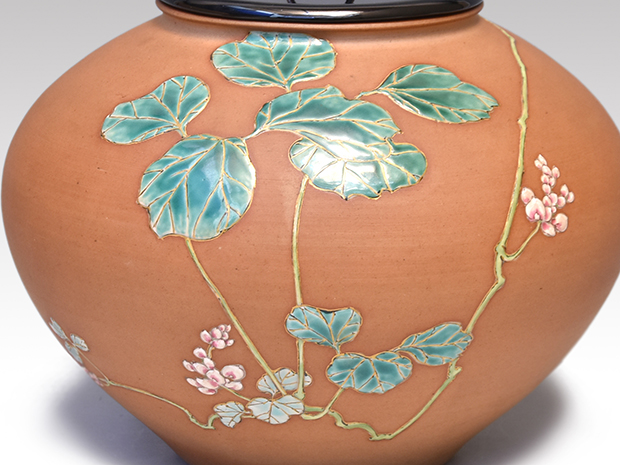 真葛窯 二代 宮川香山(作) 水指 素肌色絵 葛の画 共箱 誂え塗蓋 | 古