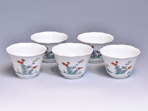 古伊万里（柿右衛門様式）色絵花文向付5客 江戸時代元禄頃 | 古美術ささき