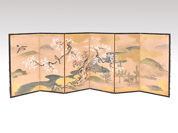 雛屏風 六曲一双 松竹梅に花鳥図 江戸末頃 | 古美術ささき