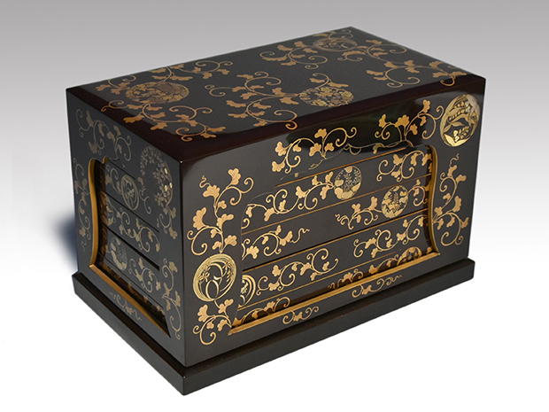 花唐草蒔絵 重硯箱 五段 明治頃 被せ蓋付 | 古美術ささき