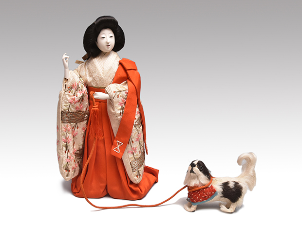 狆曳き官女 狆は毛植え人形 明治時代 浅原革世氏旧蔵品 | 古美術ささき