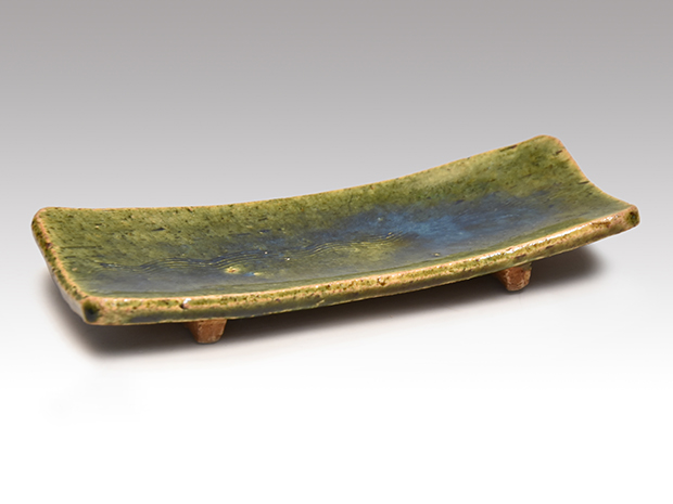 北大路魯山人(作) 織部釉 長角平向 櫛目文 2客 二代 黒田陶々庵識箱