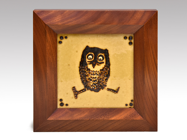 舩木研児(作) 陶板額装 「梟、ミミズク」 共箱 布志名焼 スリップ