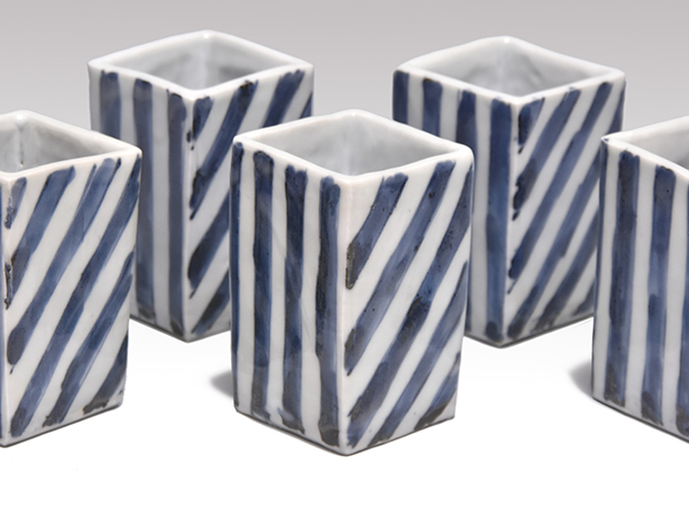 染付鎬文四方筒向付5客 三代 須田菁華（作) 共箱 | 古美術ささき