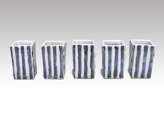 染付鎬文四方筒向付5客 三代 須田菁華（作) 共箱 | 古美術ささき