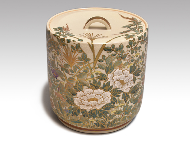 色絵仁清四季草花画水指 清閑寺窯 杉田祥平(作) 共箱 | 古美術ささき