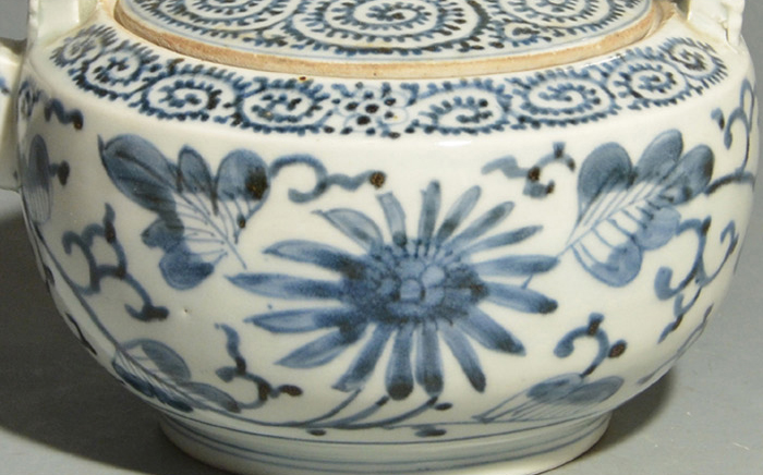 古伊万里 手付き水注 燗鍋 花に蛸唐草染付 共蓋 江戸後期 美品 | 古