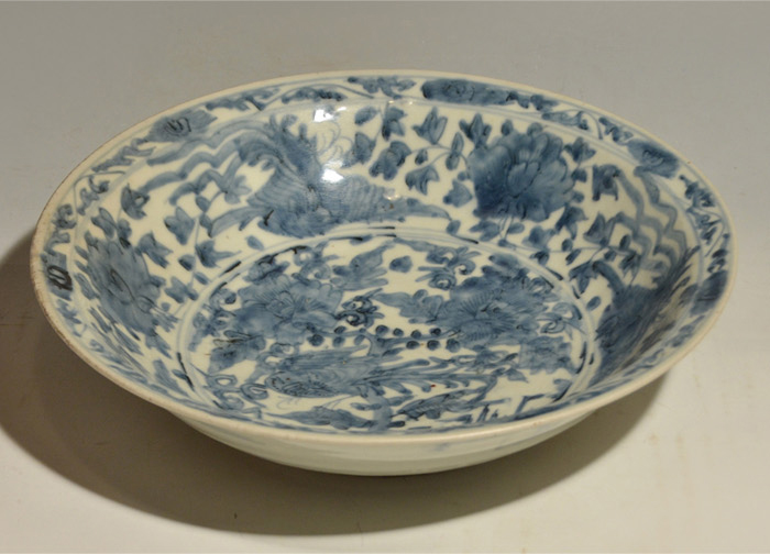 呉須染付鳳凰に花文大皿 中国明時代末頃 漳州窯作 | 古美術ささき