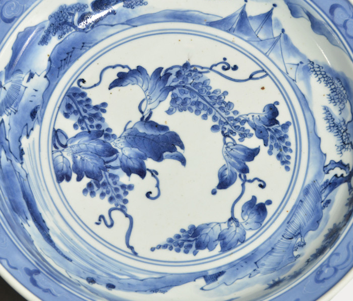 古伊万里(藍九谷様式)染付藤文大皿 江戸時代中期頃 美品 | 古美術ささき