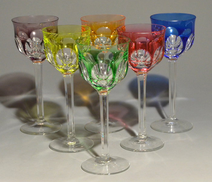 Moser モーゼル クリスタル ハンドカット ワイングラス 6客 色ガラス