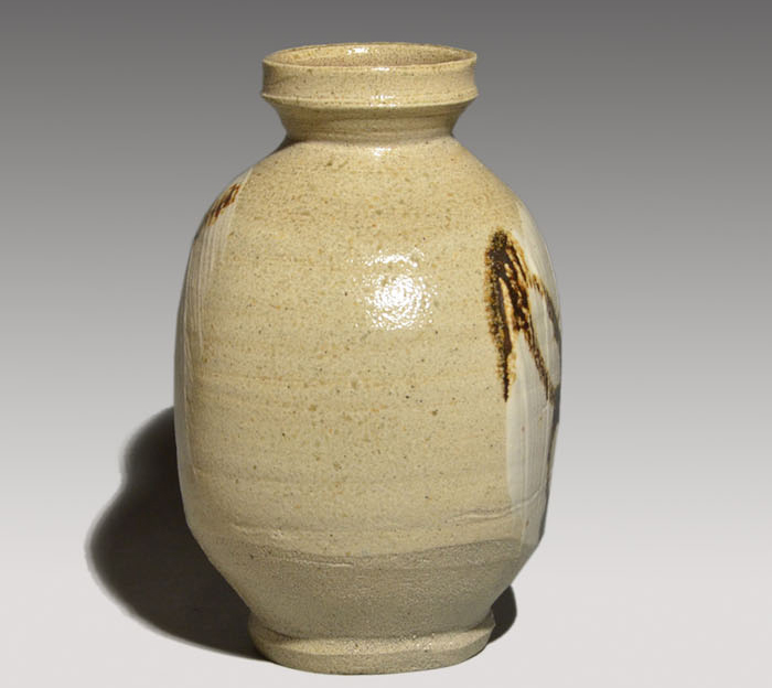 浜田庄司(作) 塩釉絵刷毛目扁壷 共箱 | 古美術ささき