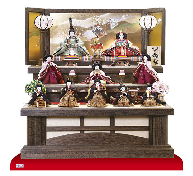 京十番親王芥子官女・五人囃子付焼桐三段飾りセット No3010C