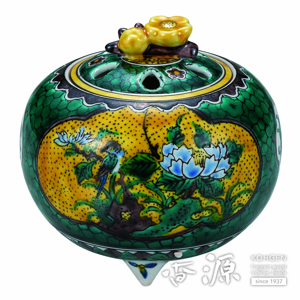 九谷焼 3.5号香炉 · 古九谷花鳥の通販 - お香専門店香源