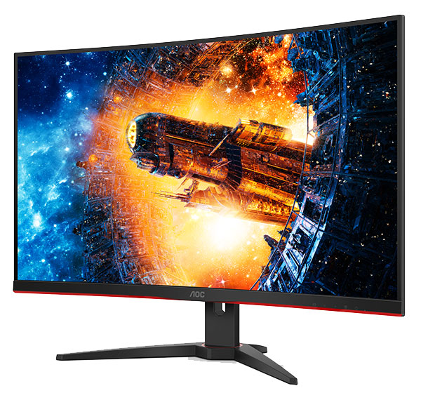 AOC モニター 1K 144Hz 32インチ 曲面型 AOC、144Hz駆動の曲面フルHD