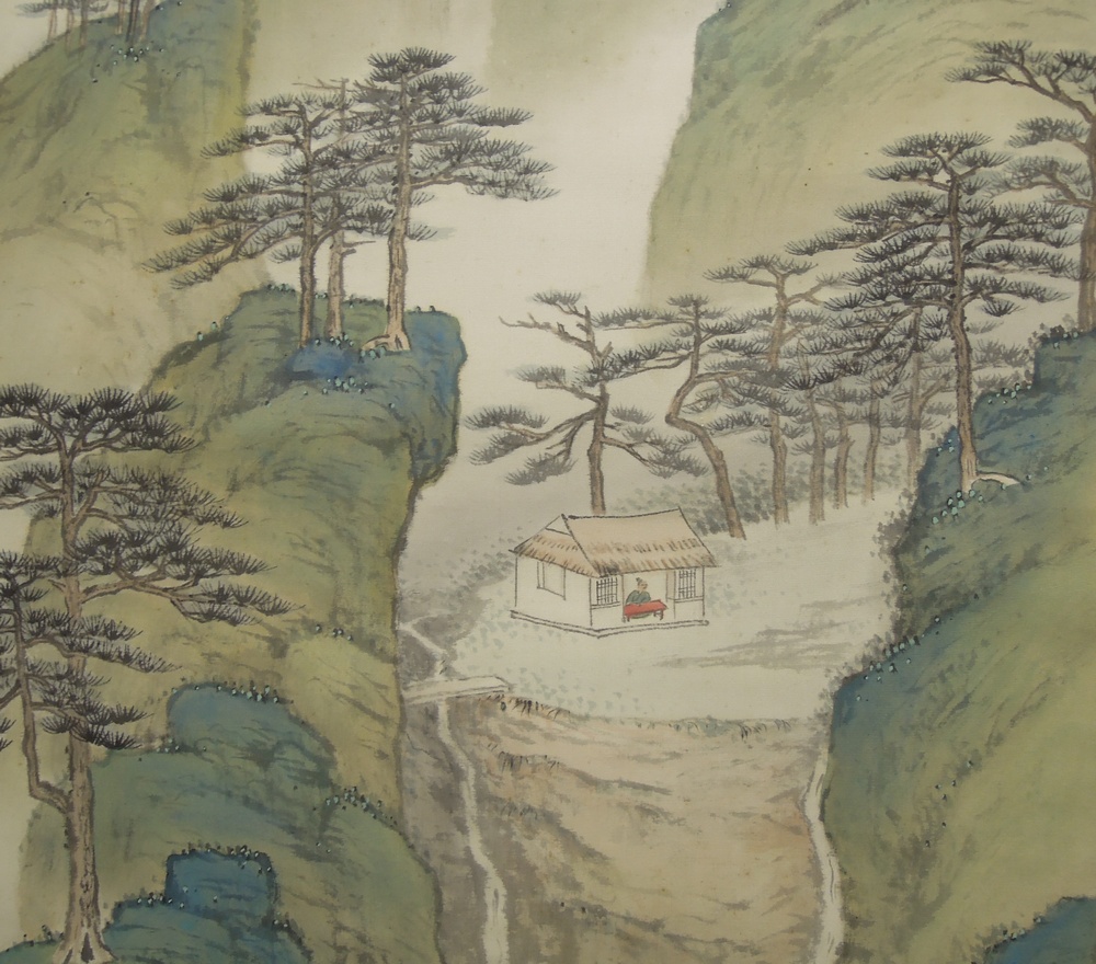 真作/水田竹圃/不老長春図/老松図/バラ図/花図/掛軸/名家伝来/AE-21