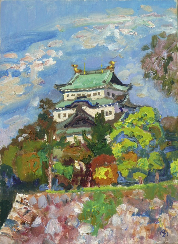 藪野正雄 『名古屋城』 油絵の販売 [古美術こもれび]