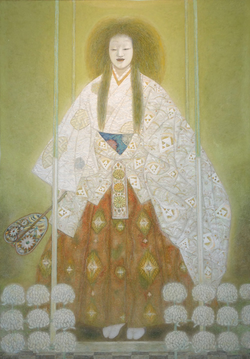 美品 掛け軸 日本画家 白鳥映雪筆「古城惜春」 桜 縁起物 美人画