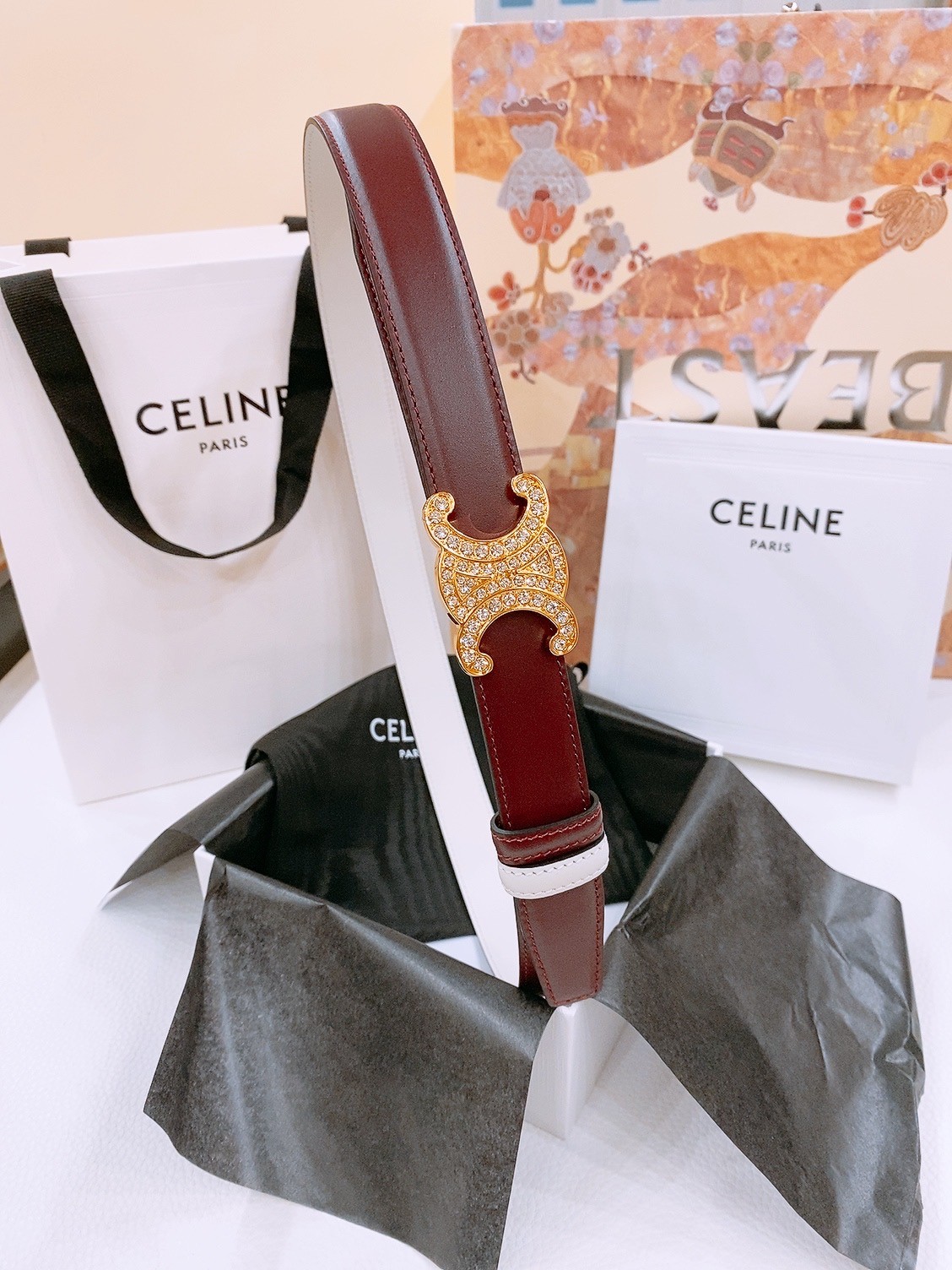 上品 キラキラ セリーヌ ベルト コピー 25mm リバーシブル レザーベルト