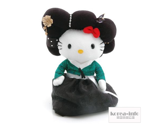 韓国限定 ハローキティ 韓服ぬいぐるみ人形（妓生（キセン）-緑） 韓国